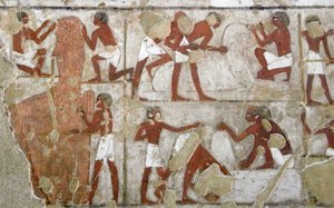 Egyptisk antikvitet: maleri som dekorerer graven til Rekhmire (TT100), visir fra det 18. dynastiet av Egyptian 18th Dynasty