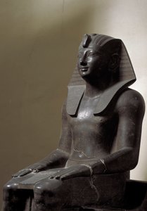 Egyptisk antikvitet: skulptur av basanitt som representerer herskeren Thutmosis (Tutmosis eller Thutmus) III (1479-1425 f.Kr.), egyptisk farao. Dim. 192 cm. 18. dynasti. Torino, egyptisk museum av Egyptian 18th Dynasty