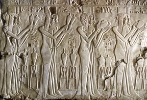 Egyptisk antikvitet: unge jenter gir offer. Kheruefs grav (TT 192) (18. dynasti av Egyptian 18th Dynasty