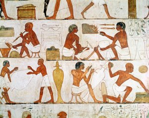 Gravering og polering av vaser i gull og sølv, fra graven til Rekhmire av Egyptian 18th Dynasty