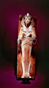 Bilde av kongen på begravelsessengen hans, fra graven til Tutankhamon (ca. 1370-52 f.Kr.) New Kingdom (tre) (se også 149292)
