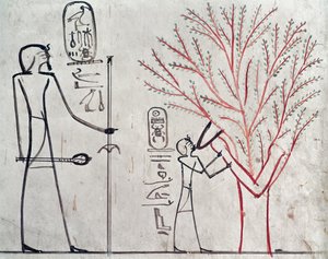 Isis omdannet til et platantræ som dier Tuthmosis III (ca. 1479-1425 f.Kr.) (veggmaleri) av Egyptian 18th Dynasty