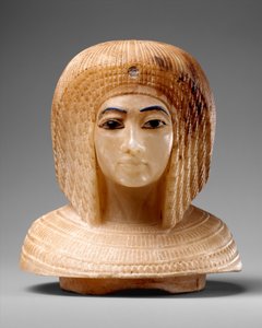 Lokk i form av et kongelig kvinnehode, ca. 1349–36 f.Kr. (travertin, blått glass, obsidian) av Egyptian 18th Dynasty