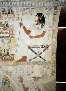 Menna fører tilsyn med arbeiderne sine i felt, detaljer fra fresker i vestibylen til Mennas grav, Sheikh Abd el Qurnah Necropolis, Luxor, Theben (Unescos verdensarvliste av Egyptian 18th Dynasty