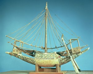 Modell av en av faraoens båter, fra graven til Tutankhamon (ca. 1370-52 f.Kr.) New Kingdom (tre)