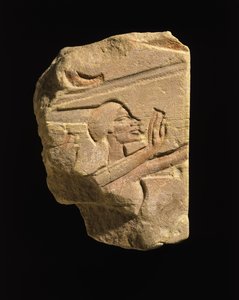Nubisk i en gest av tilbedelse, fra Karnak, Egypt, Amarna-perioden, New Kingdom, ca. 1353-1336 f.Kr. (sandstein)