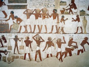 Pottemakere og arbeidere, detaljer fra freskene i graven til Rekhmire, Sheikh Abd el Qurnah Necropolis, Luxor, Theben (Unescos verdensarvliste av Egyptian 18th Dynasty