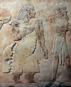 Queen of Punt, detaljscene som skildrer ekspedisjonen til Land of Punt, malt relieff, kolonnade av Punt, likhustempelet til Hatshepsut, Deir el-Bahari, Necropolis of Theben (Unescos verdensarvliste av Egyptian 18th Dynasty