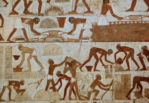 Rekhmere inspiserer arbeidere innen teglverk og smelteverk av Egyptian 18th Dynasty