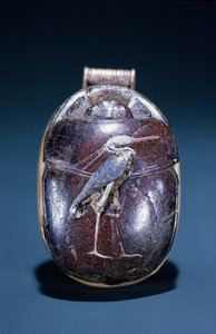 Scarab with Heron, fra Tomb of Tutankhamon, New Kingdom (gull og karneol)