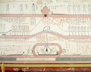 Scene fra Book of Amduat som viser reisen til underverdenen, New Kingdom (veggmaleri)