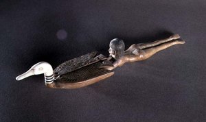 Skje med et flatt håndtak i form av en svømmer, New Kingdom, ca. 1400 f.Kr. (tre og elfenben) (se også 187051)