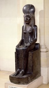 Statue av den løvehodede gudinnen Sekhmet, fra Temple of Mut, Karnak, New Kingdom, ca. 1391-1353 f.Kr. (dioritt) (se også 50887)