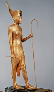 Statuett av kongen iført nordens røde krone, fra graven til Tutankhamon (ca. 1370-52 f.Kr.) New Kingdom (forgylt tre)