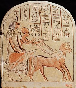 Stela som viser en skriver som kjører en vogn, fra Tell El-Amarna, New Kingdom, ca. 1353-1337 f.Kr.