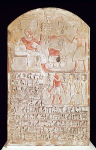 Stele som viser et begravelsesmåltid, New Kingdom (malt kalkstein)