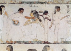 The Toilet of Noblewomen, fra graven til Rekhmire, vesir av Tuthmosis III og Amenhotep II, New Kingdom (veggmaleri)