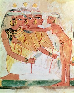 Kvinnetoalettet, fra graven til Nakht, New Kingdom, ca. 1400 f.Kr. (veggmaleri) av Egyptian 18th Dynasty