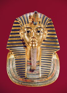 Begravelsesmasken til Tutankhamon (ca. 1370-1352 f.Kr.) ca. 1336-1327 f.Kr., New Kingdom (gull innlagt med halvedelstener)