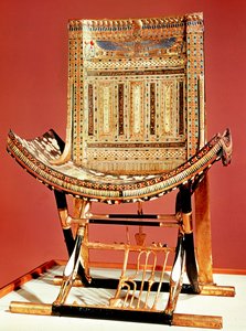 Faraoens kirkelige trone, fra graven til Tutankhamon (ca. 1370-52 f.Kr.) New Kingdom (innlagt tre) (se også 59232)