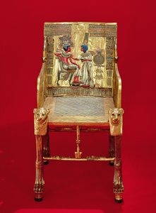 Tronen, fra Tutankhamons grav (ca. 1370-1352 f.Kr.) New Kingdom (forgylt tre innlagt med halvedelstener)