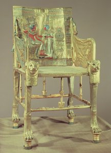 Tutankhamons trone (ca. 1370-52 f.Kr.) New Kingdom (gullbelagt tre innlagt med halvedelstener) (se 59231)