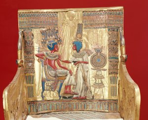 Trone, fra Tutankhamons grav (ca. 1370-1352 f.Kr.) Nytt rike (gull) av Egyptian 18th Dynasty