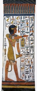 Egypt, Theben, Luxor, Queens Valley, Tomb of Nefertari, veggmaleri av gud Horus i gravkammer fra 19. dynasti av Egyptian 19th Dynasty
