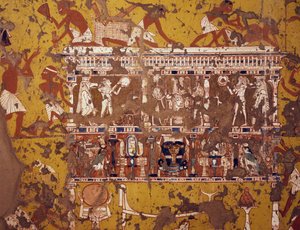 Fremstilling av utskåret båre, freskomaleri, graven til billedhuggeren Ipy, Deir el-Medina Theban Necropolis (Unescos verdensarvliste av Egyptian 19th Dynasty