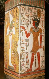 Søyle som viser Osiris og en prest iført panterskinn, fra graven til Nefertari, New Kingdom (veggmaleri)