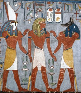Ramses I mellom Horus og Anubis, freskomaleri, gravkammer, Ramses I