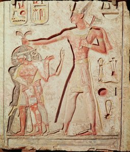 Ramses (1279 - 1213 f.Kr.) beseirer fiendene sine (reliefmalt kalkstein, 19. dynasti)