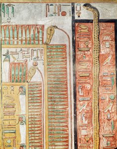 Relieff som viser stien som de døde må krysse til livet etter døden, fra graven til Seti I (ca. 1294-1279 f.Kr.) New Kingdom (malt kalkstein)