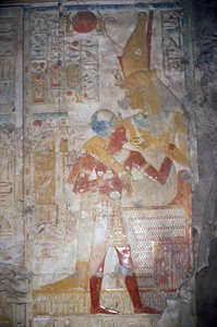 Relieff av Sethos I (1303–1290 f.Kr.) og Isis, New Kingdom (veggmaleri)