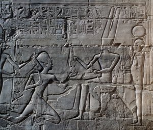 Seti I sine kampanjer i Syria og Palestina, relieff, nord yttervegg av Great Hypostyle Hall, Karnak tempelkompleks (Unescos verdensarvliste av Egyptian 19th Dynasty