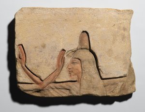 Plate som viser en kvinne med en røkelseskjegle, New Kingdom, ca. 1352-1336 f.Kr. (sandstein)