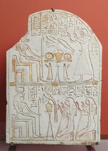 Stela of Penboui, verge for Deir el-Medina, fra Theben, New Kingdom (malt stein)