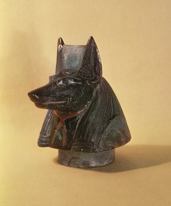 Propp fra en baldakinkrukke i form av hodet til Duamutef, New Kingdom (keramikk)