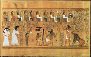 The Weighing of the Heart against the Feather of Truth, fra Book of the Dead of the Scribe Any, ca. 1250 f.Kr. (malt papyrus)