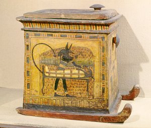 Anubis Mummifying the Deceased, fra en kiste dedikert til Nefertari, New Kingdom (tre)
