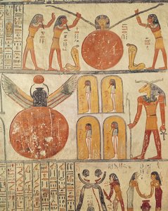Detalj fra Jordens bok, fra gravkammeret til graven til Ramesses VI (r.1143-1136 f.Kr.) New Kingdom (veggmaleri)