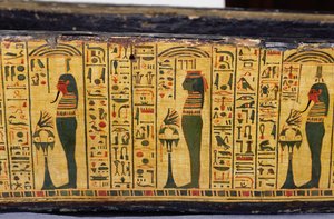 Detalj av den ytre kistebunnen til mumien til Nesyamun, muligens funnet i Deir El-Bahri, New Kingdom, ca. 1100 f.Kr. (malt tre) av Egyptian 20th Dynasty