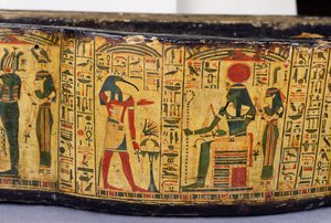 Detalj av den ytre kistebunnen til mumien til Nesyamun, muligens funnet i Deir El-Bahri, New Kingdom, ca. 1100 f.Kr. (malt tre) av Egyptian 20th Dynasty