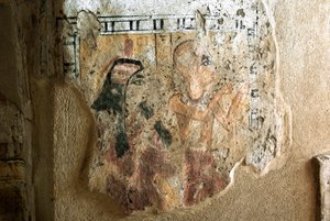 Egyptisk antikvitet: representasjon av Shuroy og hans kone i tilbedelse. Maleri av graven til Shuroy (TT13). 20. dynasti. 1190–1077 f.Kr. Nekropolen til Dra Abu el-Naga, Vestbredden av Luxor, Egypt av Egyptian 20th Dynasty