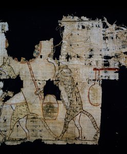 Papyrus som skildrer satirisk scene, ca 1100 f.Kr., datert fra regjeringen til Ramesses IX, Detalj, egyptisk sivilisasjon, New Kingdom, Dynasty XX av Egyptian 20th Dynasty