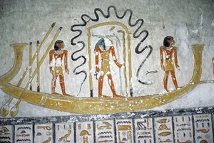 Re in the Night Boat, fra graven til Ramesses VI, New Kingdom (ca. 1145-1137 f.Kr.) (veggmaleri)