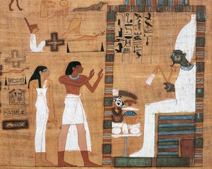 Papyrus som skildrer mann og kone for Osiris 
