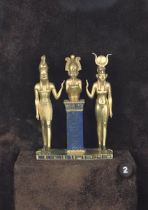 Osiris, Horus, Isis: The Triad of Osorkon II, regjeringstid til Osorkon II, ca. 874-850 f.Kr. (gull, lapis lazuli og glass)