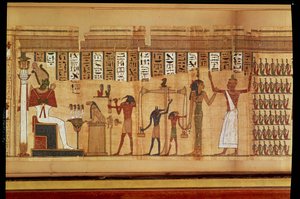 The Judgment of Osiris, detalj fra en bok om de døde, sen periode (papyrus)
