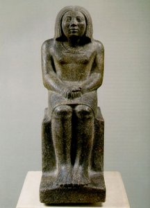Sittende mannlig figur, Egypt, Ankh, 3. dynasti (porfyroid granitt)